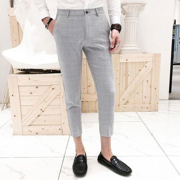 

men's suits & blazers british style lattice pants slim casual men dress business trousers 2021 spring office-trousers suit, White;black