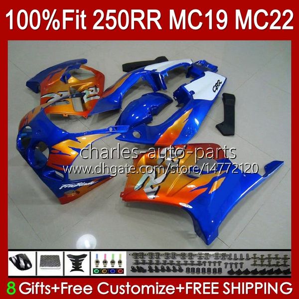 Corpo stampo ad iniezione per HONDA CBR250RR 88 89 CBR 250RR 250 RR CC 250R 1988-1989 112HC.63 CBR250 RR CC 1988 1989 CBR 250CC MC19 88-89 Kit carenatura completa OEM blu arancione nero