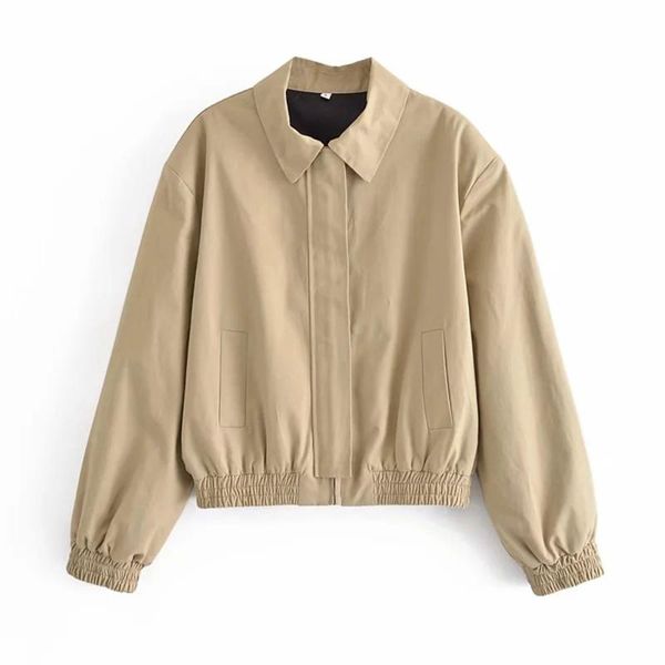 

women's jackets tide vintage stylish khaki jacket women vogue lapel collar female streetwear zipper long sleeve loose chic top, Black;brown