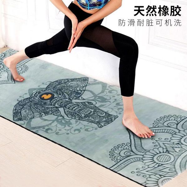 

suede yoga mat foldable sweat-absorbing printing beginner fitness sports mats