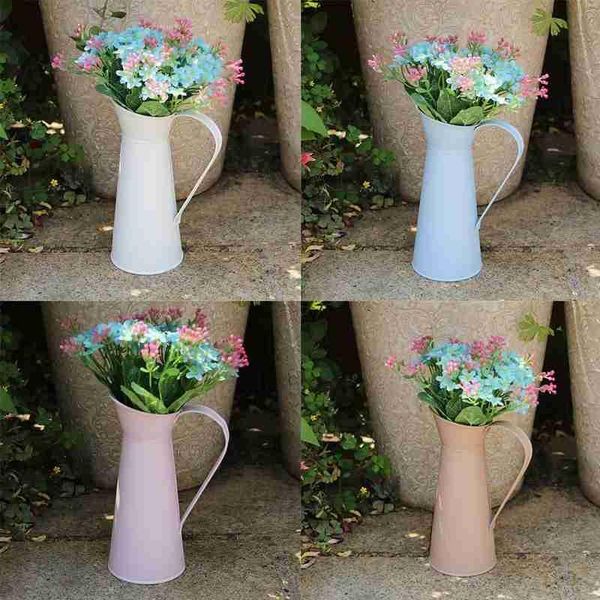 

vintage tall metal shabby cream vase enamel pitcher jug wedding home decor vases