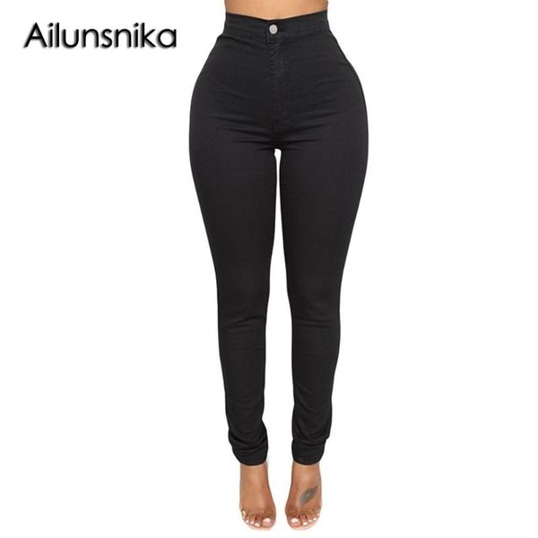 

women's jeans ailunsnika solid skinny woman high waist autumn pockets denim pants push up trousers casual pencil female dl786041, Blue