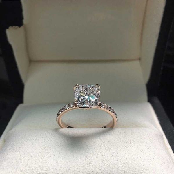 

cluster rings real solid 925 sterling silver ring four 2ct cushion cut diamond wedding engagement for women fine jewelry gift, Golden;silver