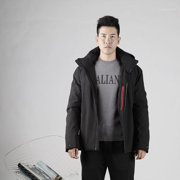 

winter black youth long fashion urban hooded coat solid spliced loose leisure thicken white duck down jackets men's & parkas