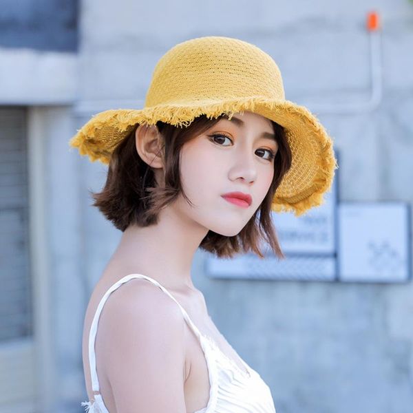 

wide brim hats fashion summer all-match loose edge raffia straw hat sun female seaside vacation big beach, Blue;gray