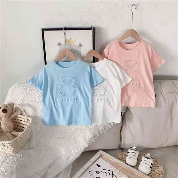 

summer arrival girls fashion cotton t shirt kids korean deisgn cartoon bear clothes 210528, Blue