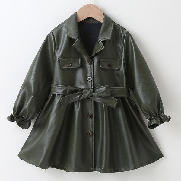 

coat baby girls cool long jacket pu leather trench for toddler 2-8 years old classic collar clothes motorcycle outwear, Blue;gray