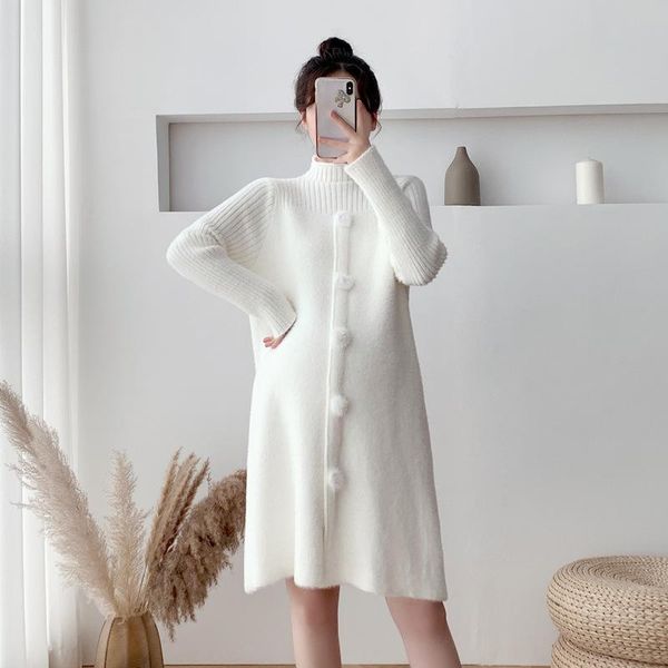

maternity dresses winter thick warm knitted long pregnancy dress for pregnant women casual loose sweater clothes, White