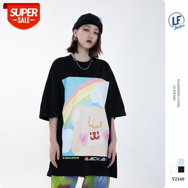 

lawfoo men's clothing rainbow cute print oversize couple short-sleeved t-shirt #gs6s, White;black