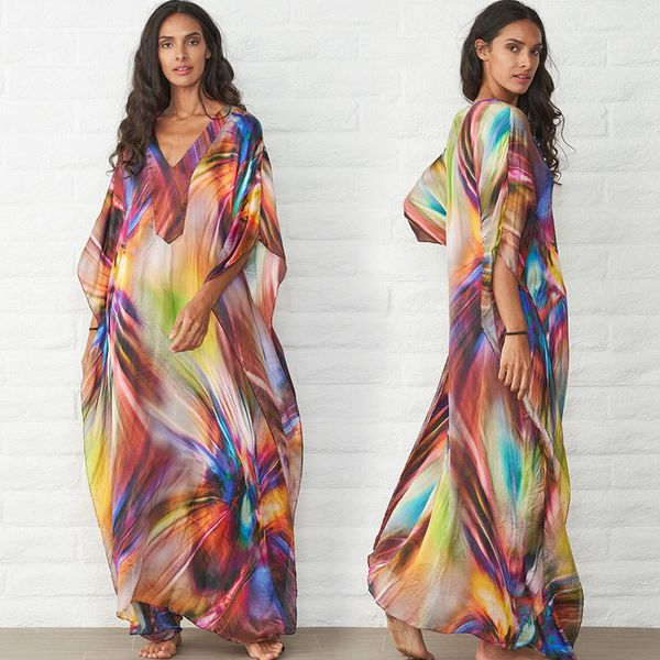 

fashion dress loose large beach print swimsuit cover up, Black;pink