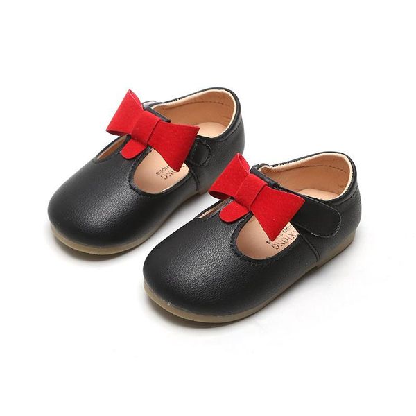 

spring kids leather shoes for girls princess flat sneakers bowtie baby girl soft bottom children toddler smg076, Black;grey