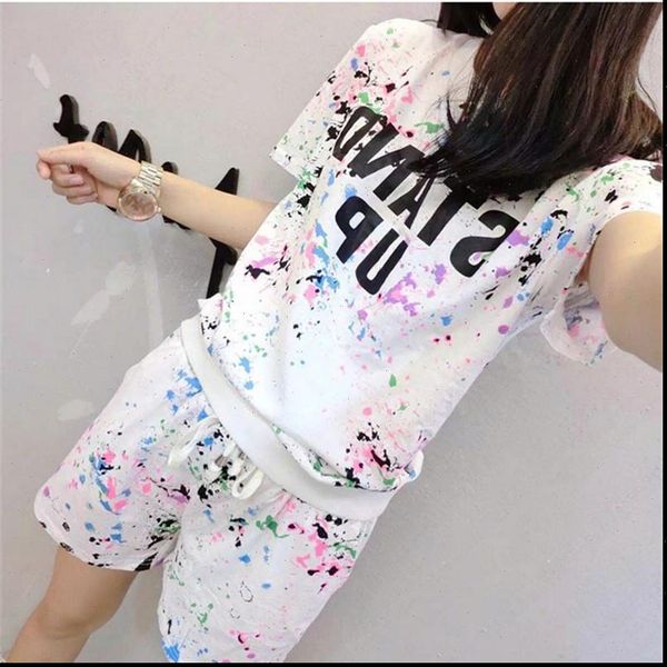 

summer set short sleeve womens tracksuits printed t shirt shorts sweat camouflage two piece sets, Gray