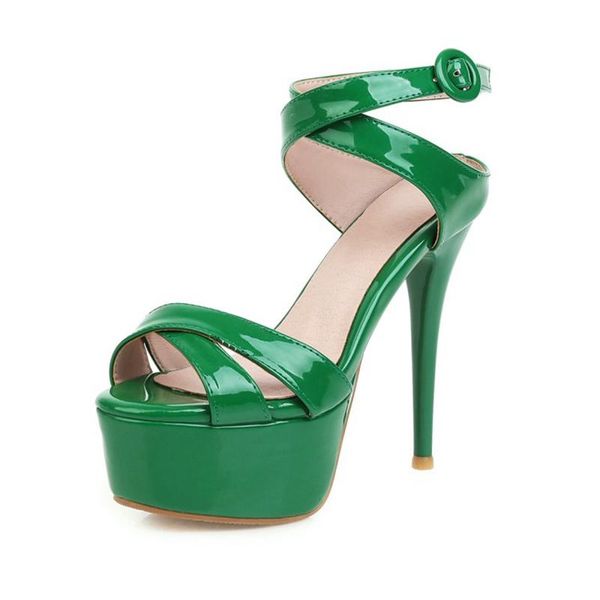 

luxury summer women designers stiletto super high heel 13cm sandals pumps pointed gladiator buckle party big size shoes 630-16, Black