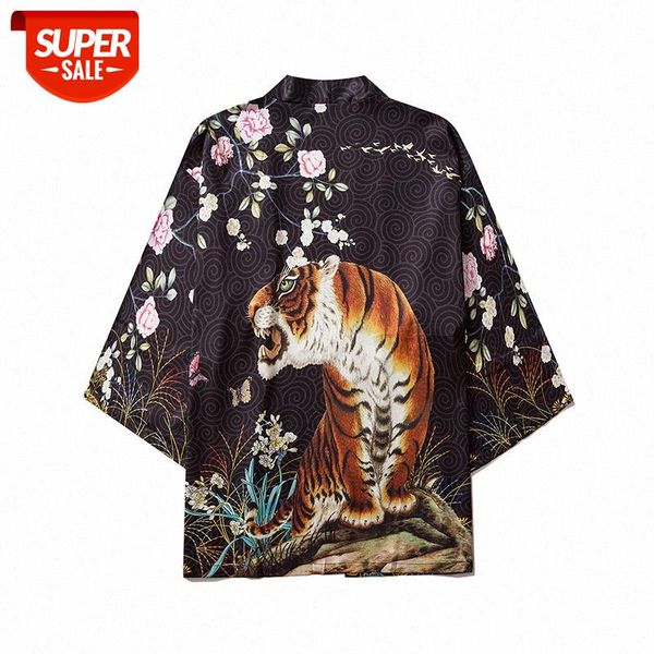 

beach shirt chinese style tiger down the mountain feng shui painting robes men and women casual sun protection clothing #qs7f, White;black
