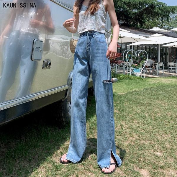 

women's jeans wide leg loose straight summer high waist draped denim pants fashion full length pockets light blue trousers
