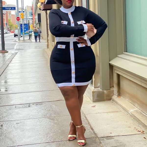 

casual dresses plus size l-6xl 2021 vintage winter mini dress women long sleeve bodycon night club party bandage streetwear vestidos d30, Black;gray