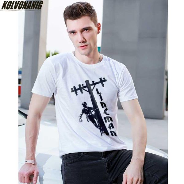 

men's t-shirts clothing electrician lineman to climb funny graphic printed t shirt o-neck cotton for men plus size, White;black