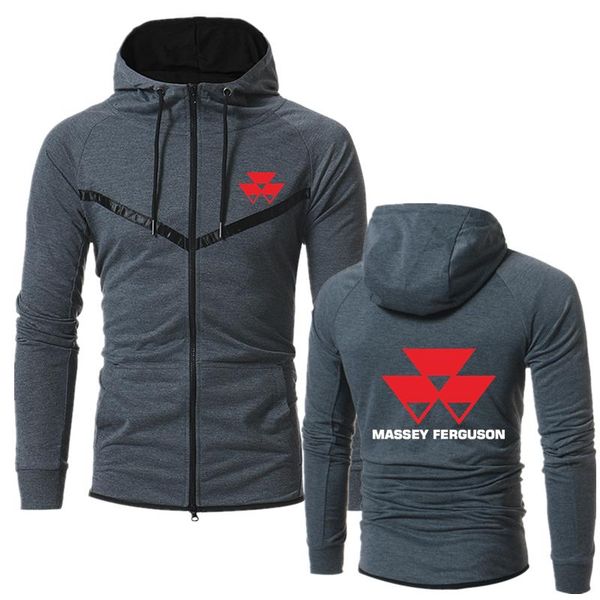 

men's hoodies & sweatshirts 2021 spring autumn man zipper hooded massey ferguson logo print custom solid color men hoodie male jacket c, Black