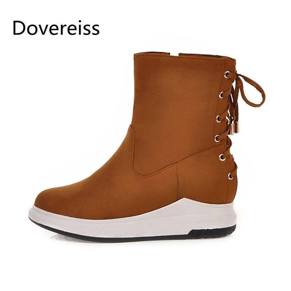

boots dovereiss fashion zapatillas mujer red winter pointed toe cross tied increase height consice short zipper big size 43, Black