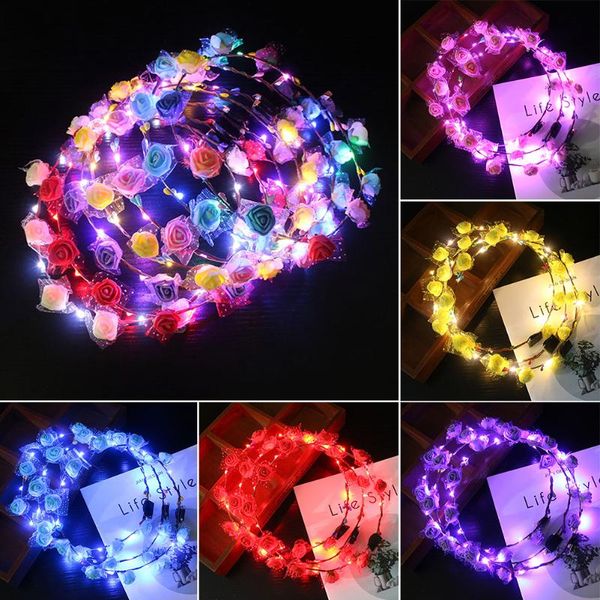 

party decoration 10pcs/pack travel apparel accessories artificial flower night decorative led light crown po props glowing wreath