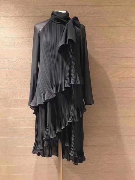 

dress 2021 Spring Luxury Collection Long Bow Neck Elegant Lady Formal Cocktail Knee Length, Black;gray