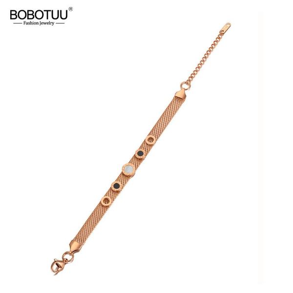 

link, chain bobotuu trendy stainless steel acrylic & shell roman numerals charm bracelets for women bohemia link jewelry bb20093, Black