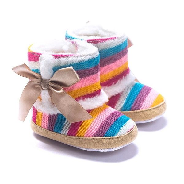 

first walkers baby girl boots shoe wool winter shoes coral fleece walker anti-slip rainbow 11-13cm children moccasin