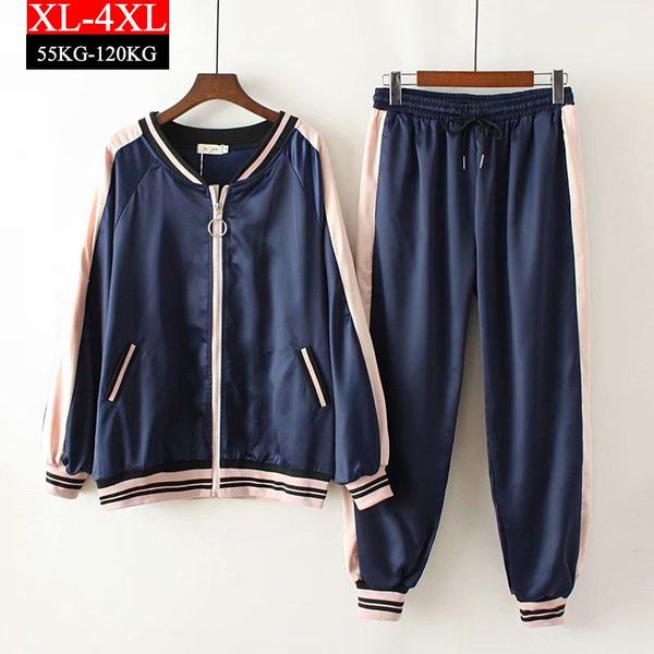 

fashion sportswear sweater jacket+casual trousers women 2 piece sets outfit clothes plus-sized women's clothing 120kg wearable two dres, White