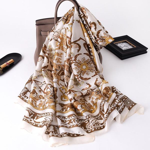 

scarves 2021 scarf for lady floral printed silk large pashmina shawls and wraps foulard female hijab beach stoles, Blue;gray