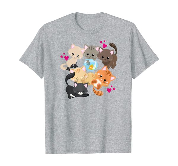 

adorable cartoon kitty pile t-shirt, White;black