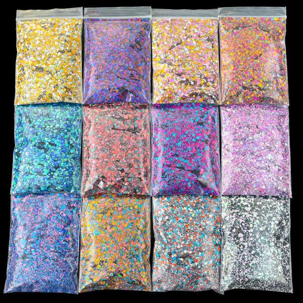 

mixed hexagon shape chunky nail glitter sequins 12colors color sparkly flakes slices manicure nails art decoration m&d, Silver;gold