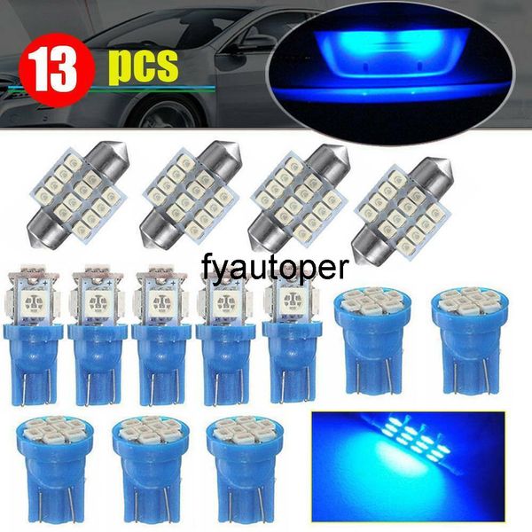 13pcs Blu LED luci Auto Tuning Interior Interno Dentro lampada decorativa Cupola Mappa della mappa PIASTA PIASTA LUCE Lampadine Car Prodotti