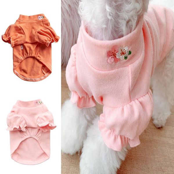 

embroidery shirt cat small dog flower pet puff sleeve kitty puppy apparel