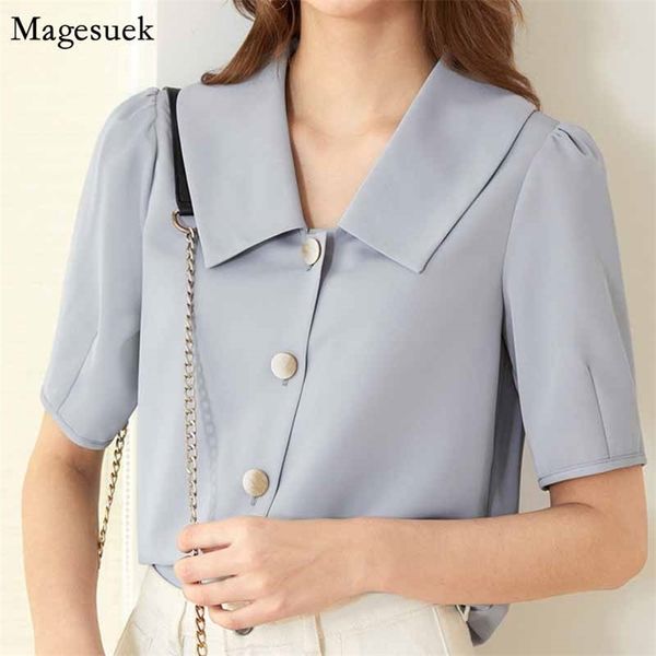 

short sleeve chiffon blouse solid loose woman's blusas slim single-breasted female office lady clothing 10287 210518, White