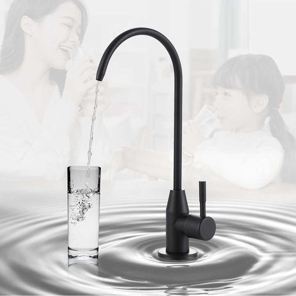 Torneira de cozinha de aço inoxidável fosco preto direto para beber para anti-osmose purificador água e lavatório de cozinha faucet 210719