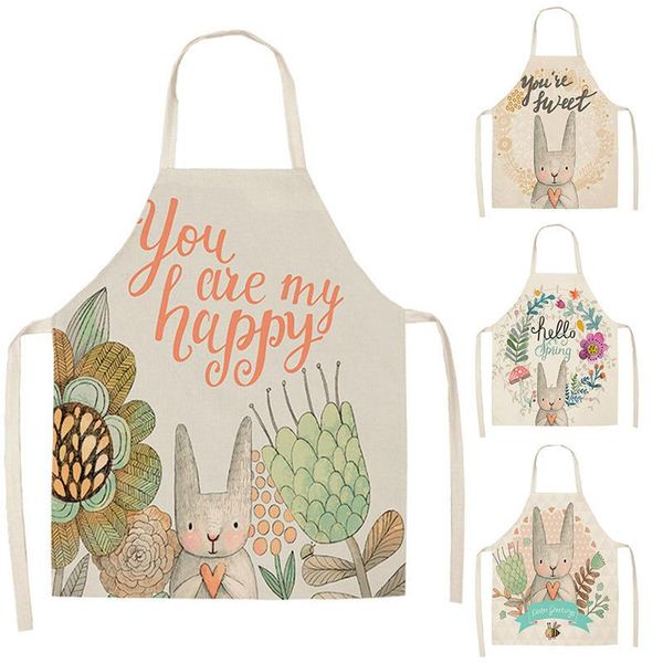 

aprons 1pc 55x68cm lovely cartoon printed kitchen chef for women sleeveless cotton linen cooking apron cleaning tools