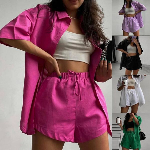 

women's tracksuits casual women daily street fresh suit fashion solid two-piece sport sets lady elegant lapel loose and shorts suits st, Gray