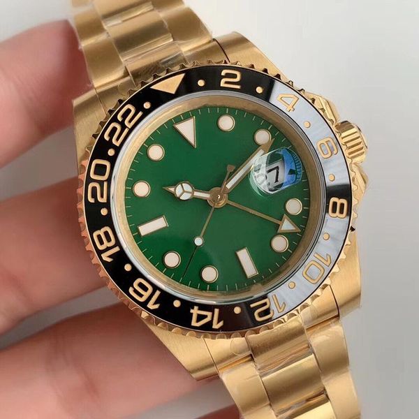 

wristwatches men's ceramic bezel black green watches automatic mechanical watch sapphire glass gmt stainless steel gold luminous waterp, Slivery;brown