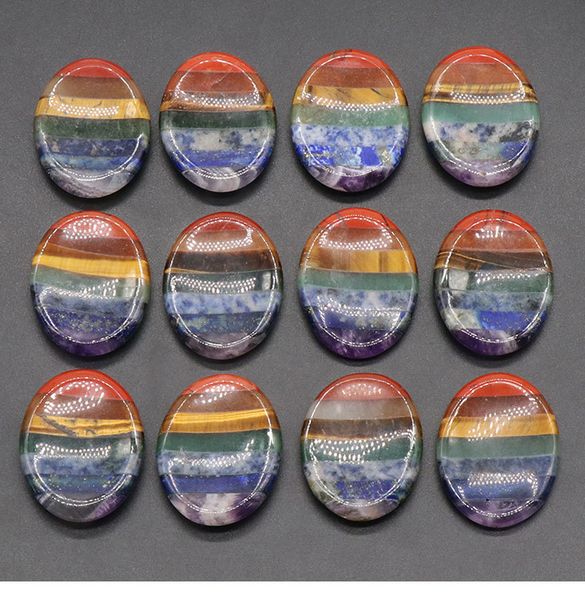 

7 chakra worry stone thumb gemstone natural healing crystals therapy reiki treatment spiritual minerals massage palm gem 33x45mm, Black