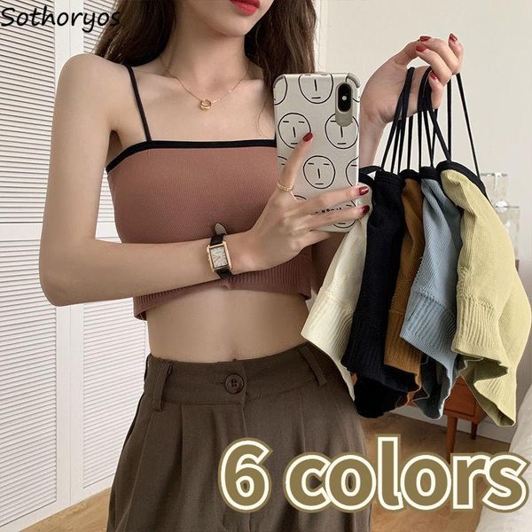 

women's tanks & camis women patchwork stretchy spaghetti strap slim basic summer females backless ins retro streetwear slash neck, White
