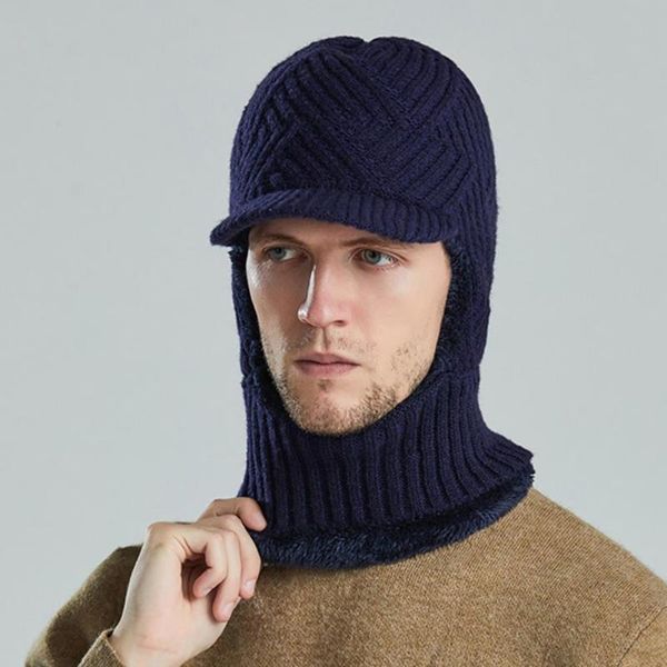 

wide brim hats balaclava knitted winter men convenient hat, Blue;gray