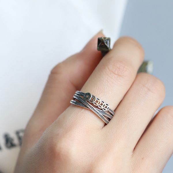 

jiyun s925 sterling silver coin double layer ring opening adjustable girl gift