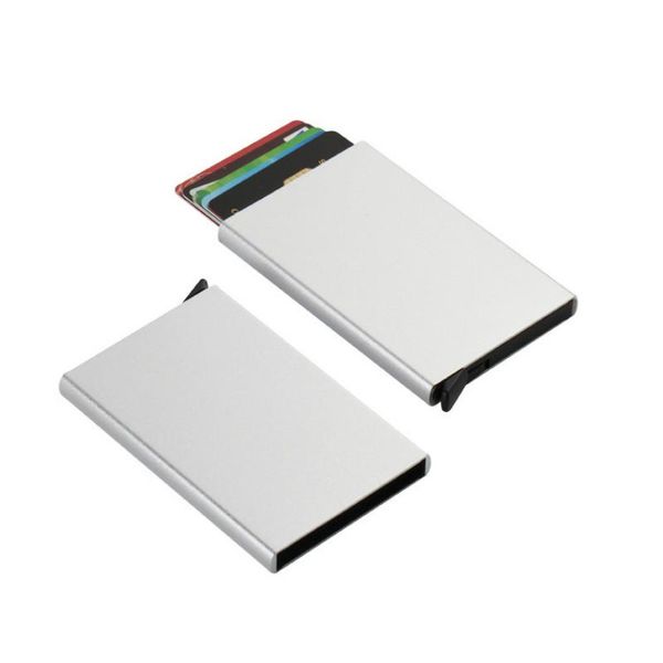 

card holders holder women men business creative aluminum metal box travel id cardholder case wallet, Brown;gray