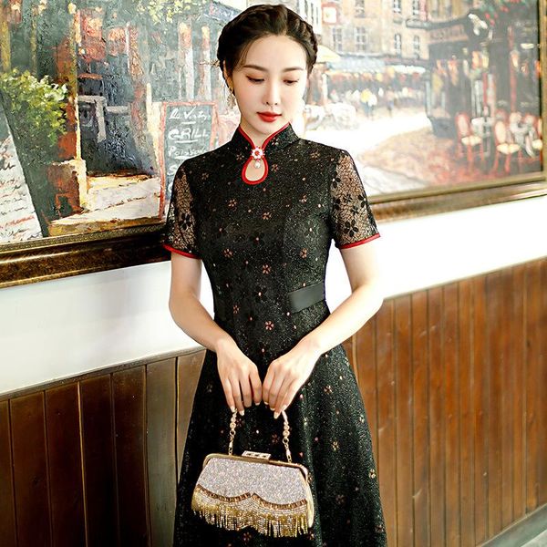 

ethnic clothing exquisite mandarin collar women cheongsam vintage evening party qipao vestidos slim elegant oriental ladies robe gown, Red