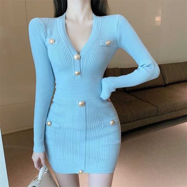 

autumn winter korean fashion sweet knitted sweater dres sheath bodycon mini bottomed robe femme vestidos 211110, Black;gray