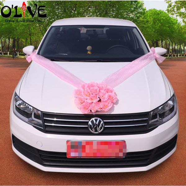 

artificial flowers wedding car decorations fake silk decorative wreath pull flower ribbon decor valentine's day & wreaths