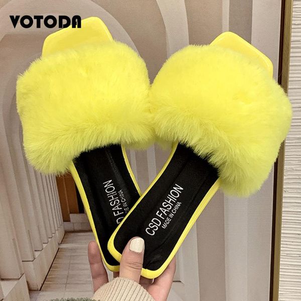 

fluffy faux fur slides women indoor slippers furry sandals fake flip flops home fuzzy woman casual plush shoes, Black