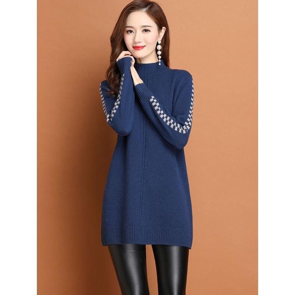 

women's sweaters mid-length knitwear for women autumn and winter 2021 thickened pullover knitting mock neck sweater bottoming shirt, White;black