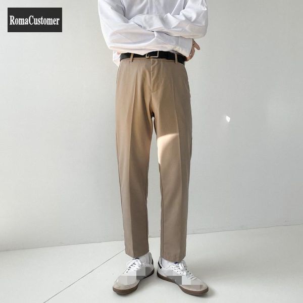 

men's pants korean suits mens ankle-length solid slim fashion straight male casual pockets vintage 2021 spring autumn, Black