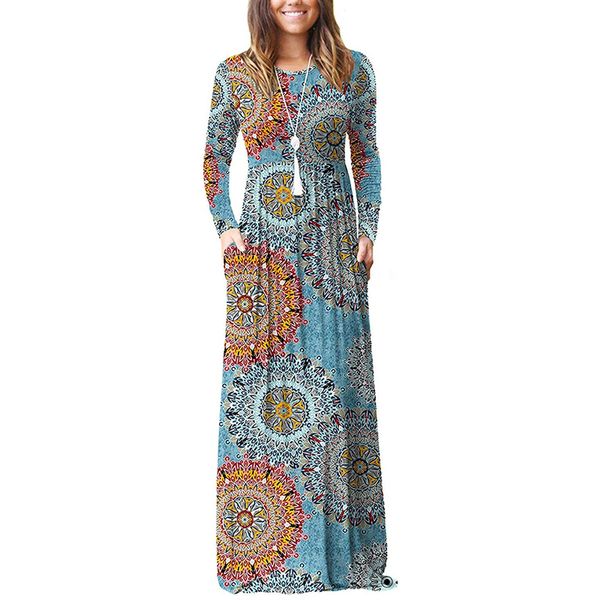 

red - casual women's pocket, loose long sve round neck drs, smooth pleats at the waist, Black;gray